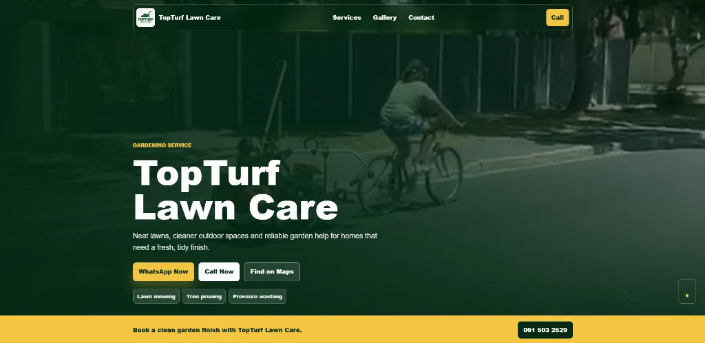 MiniPage business website for TopTurf Lawn Care