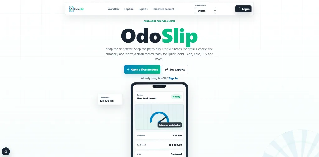 MiniPage business website for AI-Fuel slip and odometer capture tool