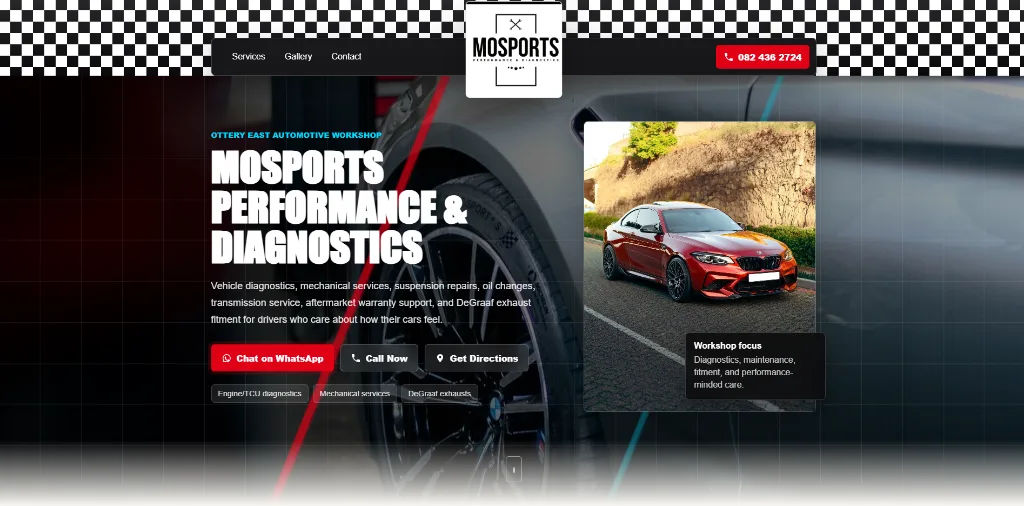 MiniPage business website for MOSPORTS Performance & Diagnostics