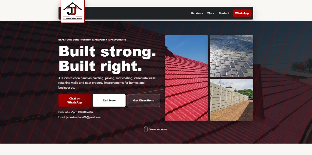 MiniPage business website for JJ Construction