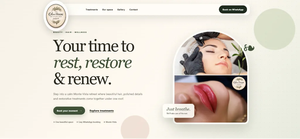 MiniPage business website for The Olive House