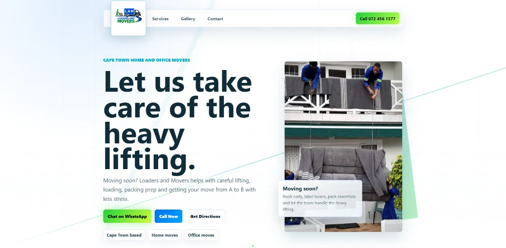 MiniPage business website for Loaders and Movers
