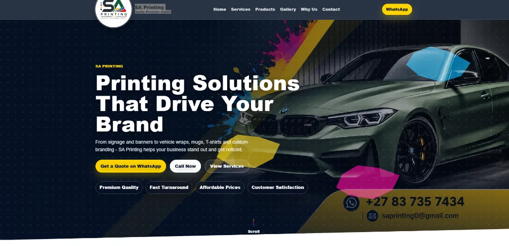 MiniPage business website for SA Printing 
